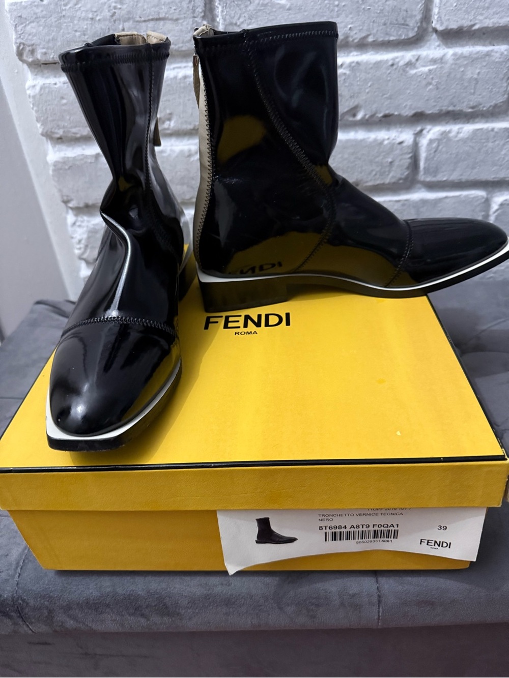 Fendi Glossy Black Patent Leather Ankle Booties